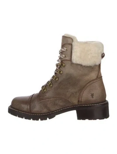 Pre-owned Frye Leather Colorblock Pattern Combat Boots In Brown