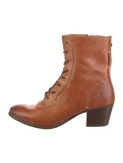 Pre-owned Frye Leather Colorblock Pattern Combat Boots In Brown