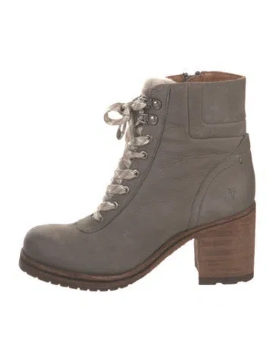 Pre-owned Frye Leather Colorblock Pattern Combat Boots In Gray