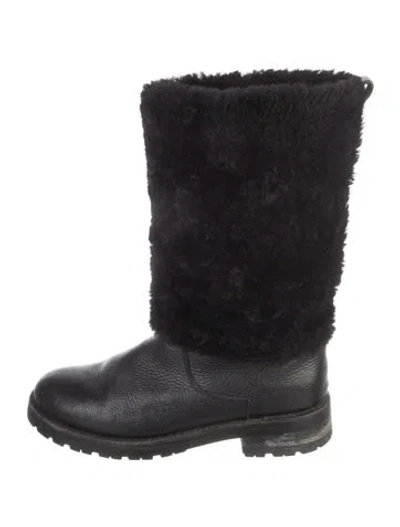 Pre-owned Frye Leather Colorblock Pattern Moto Boots In Black