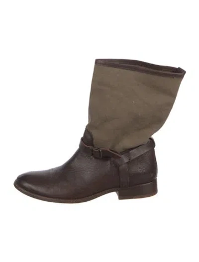 Pre-owned Frye Leather Colorblock Pattern Moto Boots In Brown