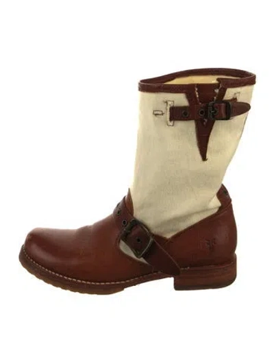 Pre-owned Frye Leather Colorblock Pattern Moto Boots In Yellow