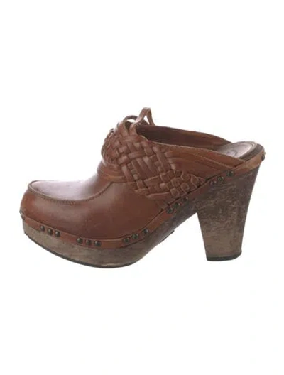 Pre-owned Frye Leather Colorblock Pattern Mules In Brown