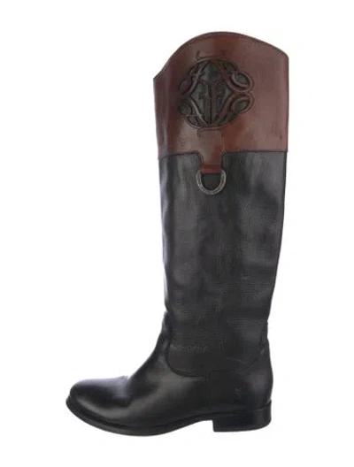 Pre-owned Frye Leather Colorblock Pattern Riding Boots In Black