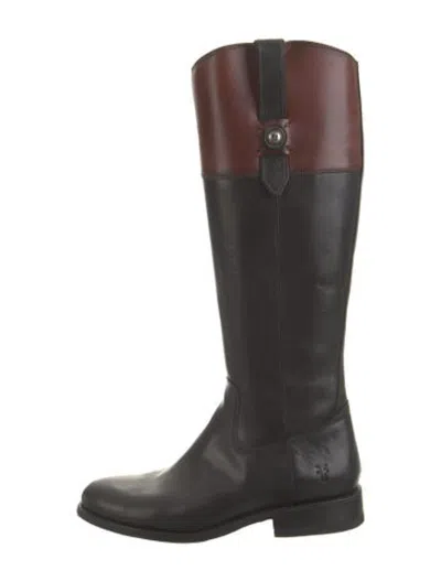 Pre-owned Frye Leather Colorblock Pattern Riding Boots In Black