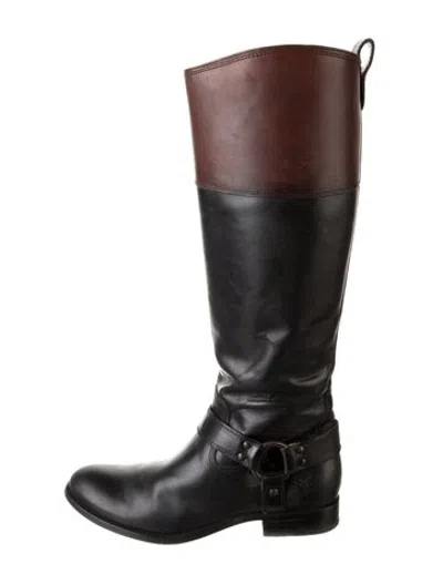 Pre-owned Frye Leather Colorblock Pattern Riding Boots In Black