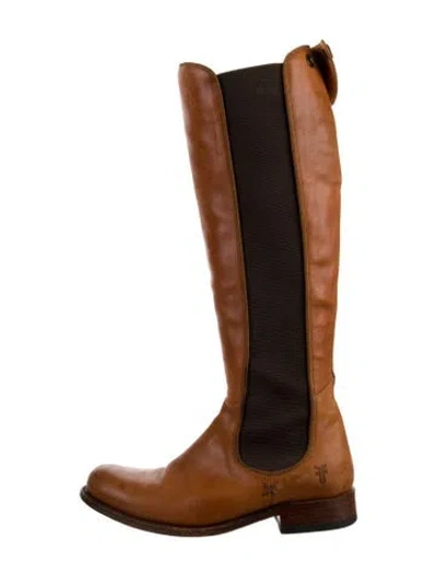 Pre-owned Frye Leather Colorblock Pattern Riding Boots In Brown