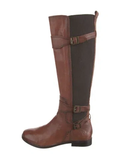 Pre-owned Frye Leather Colorblock Pattern Riding Boots In Brown