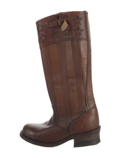 Pre-owned Frye Leather Colorblock Pattern Riding Boots In Multi