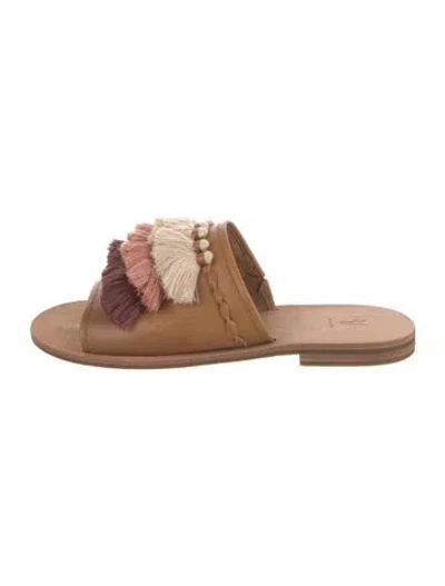 Pre-owned Frye Leather Colorblock Pattern Slides In Brown