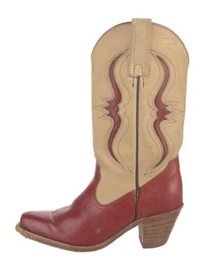 Pre-owned Frye Leather Colorblock Pattern Western Boots In Neutral