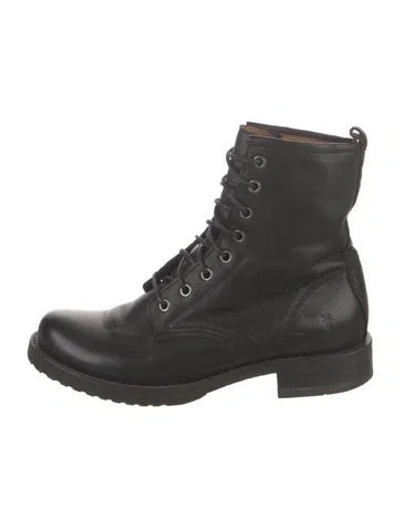 Pre-owned Frye Leather Combat Boots In Black
