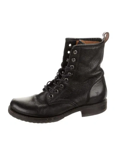 Pre-owned Frye Leather Combat Boots In Black
