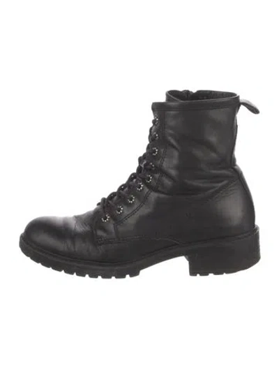 Pre-owned Frye Leather Combat Boots In Black