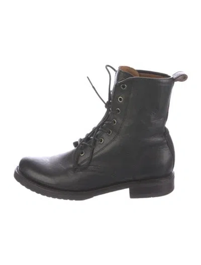 Pre-owned Frye Leather Combat Boots In Black
