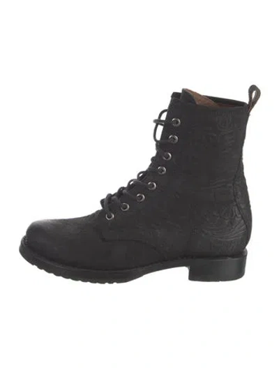 Pre-owned Frye Leather Combat Boots In Black