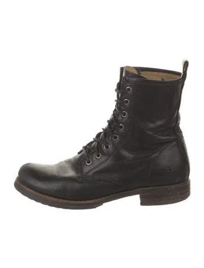 Pre-owned Frye Leather Combat Boots In Black