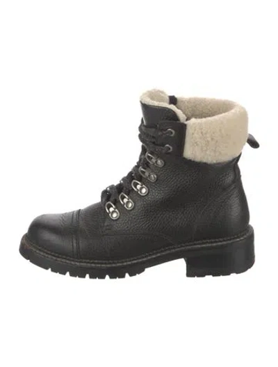 Pre-owned Frye Leather Combat Boots In Black