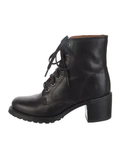 Pre-owned Frye Leather Combat Boots In Black