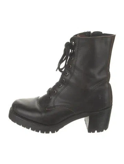 Pre-owned Frye Leather Combat Boots In Black