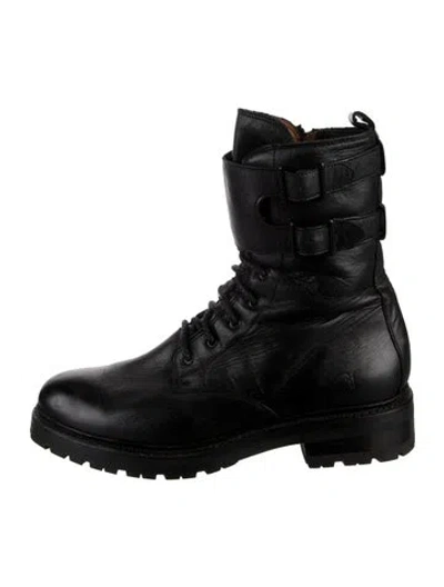 Pre-owned Frye Leather Combat Boots In Black