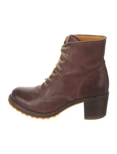 Pre-owned Frye Leather Combat Boots In Brown
