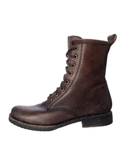 Pre-owned Frye Leather Combat Boots In Brown