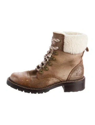 Pre-owned Frye Leather Combat Boots In Brown