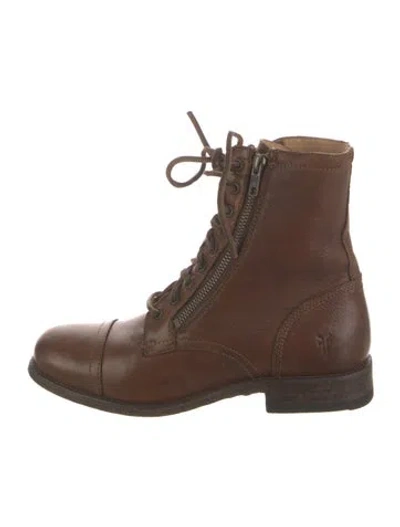 Pre-owned Frye Leather Combat Boots In Brown