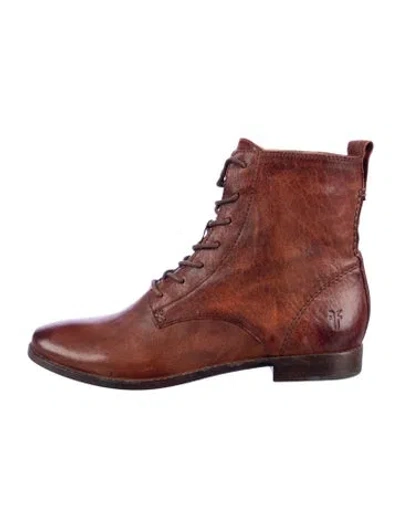 Pre-owned Frye Leather Combat Boots In Brown