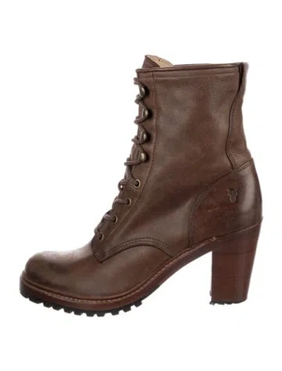 Pre-owned Frye Leather Combat Boots In Brown