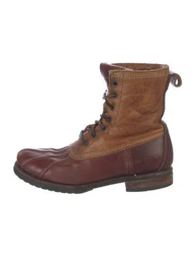 Pre-owned Frye Leather Combat Boots In Burgundy