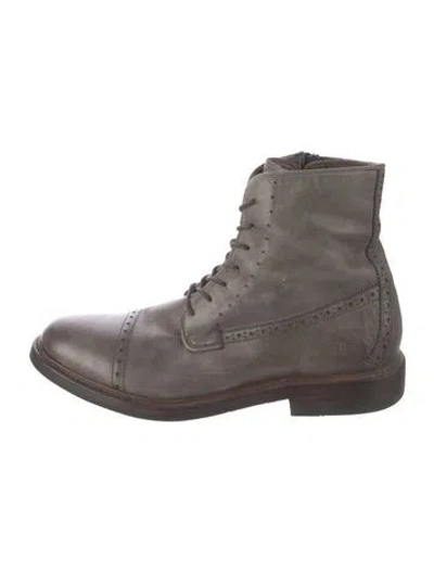 Pre-owned Frye Leather Combat Boots In Gray