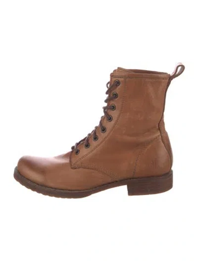 Pre-owned Frye Leather Combat Boots In Neutral