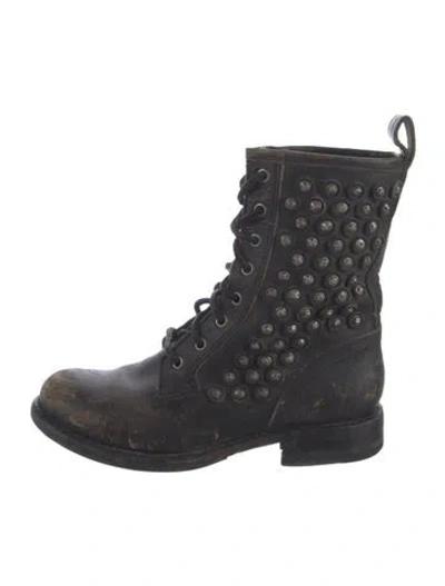 Pre-owned Frye Leather Distressed Accents Combat Boots In Black
