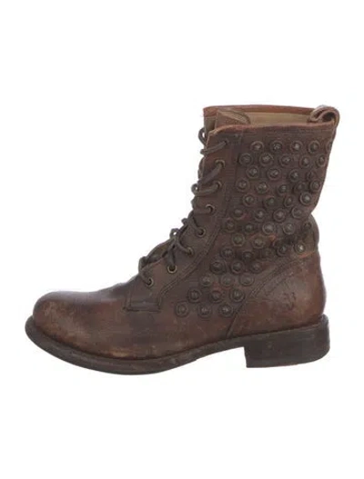 Pre-owned Frye Leather Distressed Accents Combat Boots In Brown