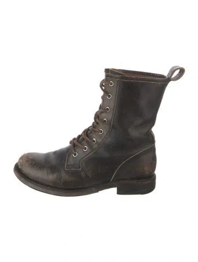 Pre-owned Frye Leather Distressed Accents Lace-up Boots In Brown