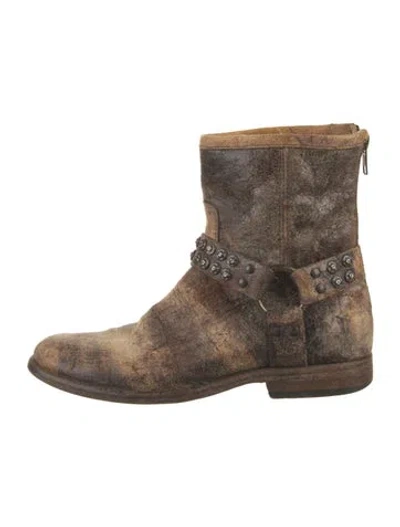 Pre-owned Frye Leather Distressed Accents Moto Boots In Brown