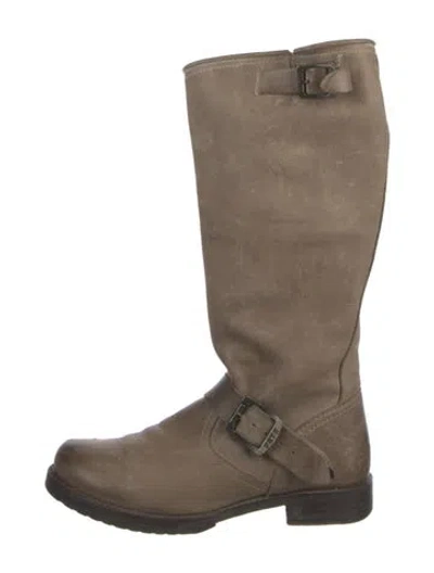 Pre-owned Frye Leather Distressed Accents Moto Boots In Neutral