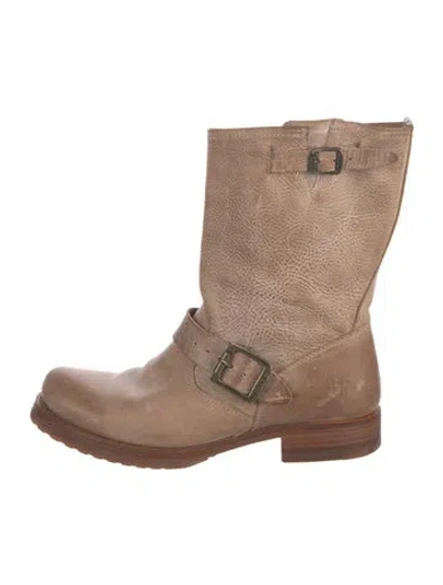 Pre-owned Frye Leather Distressed Accents Moto Boots In Neutrals