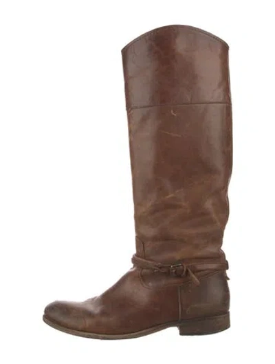 Pre-owned Frye Leather Distressed Accents Riding Boots In Brown