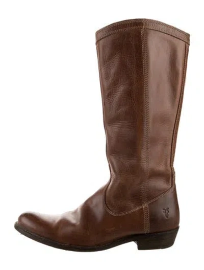 Pre-owned Frye Leather Distressed Accents Riding Boots In Brown