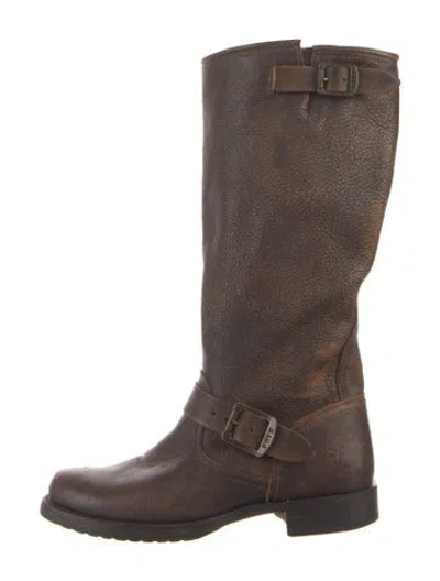 Pre-owned Frye Leather Distressed Accents Riding Boots In Brown