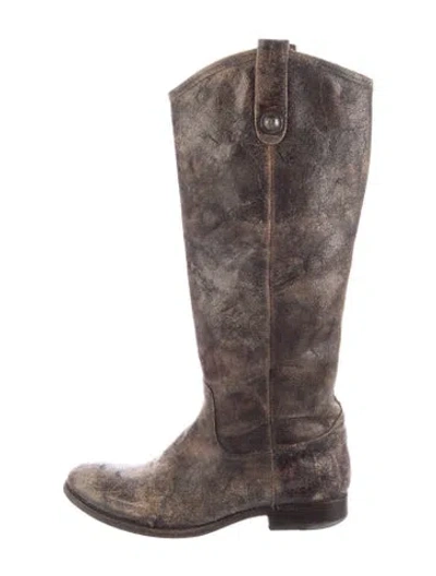 Pre-owned Frye Leather Distressed Accents Riding Boots In Brown