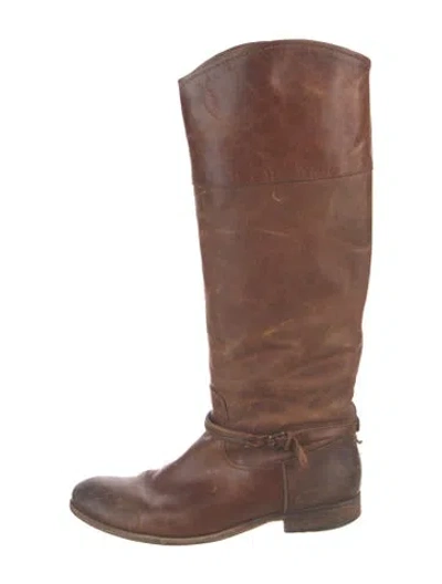 Pre-owned Frye Leather Distressed Accents Riding Boots In Brown