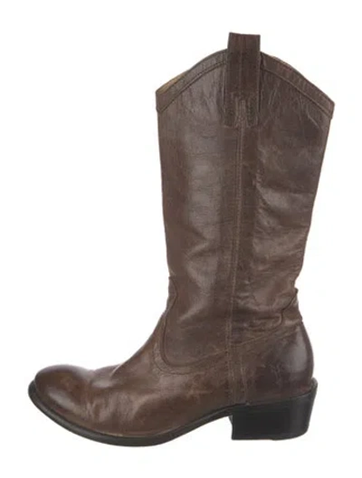 Pre-owned Frye Leather Distressed Accents Western Boots In Brown