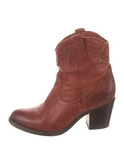 Pre-owned Frye Leather Distressed Accents Western Boots In Brown