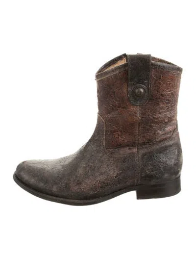 Pre-owned Frye Leather Distressed Accents Western Boots In Brown