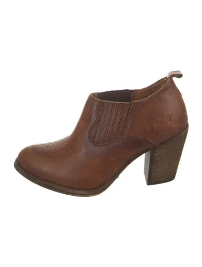 Pre-owned Frye Leather Embroidered Accent Chelsea Boots In Brown