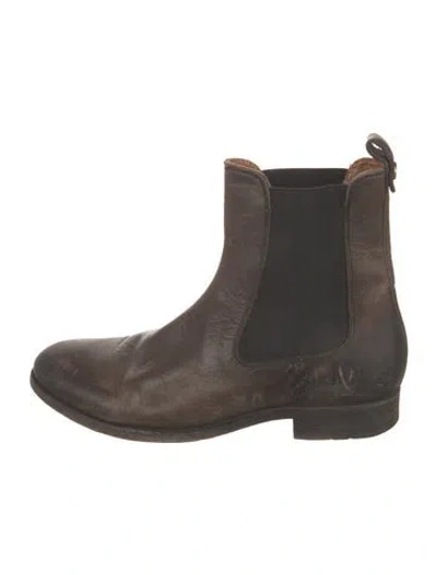 Pre-owned Frye Leather Embroidered Accent Chelsea Boots In Brown